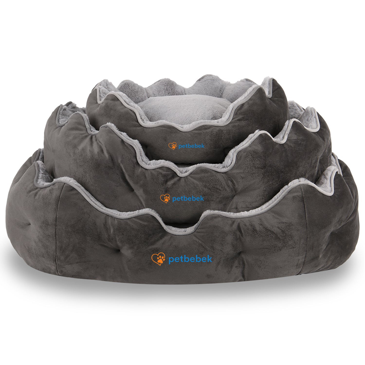 Petbebek™, Çift Taraflı Minderli, Ultra Yumuşak, Kaydırmaz Tabanlı, Yıkanabilir, Kedi ve Köpek Yatağı (Antrasit - Açık Gri)