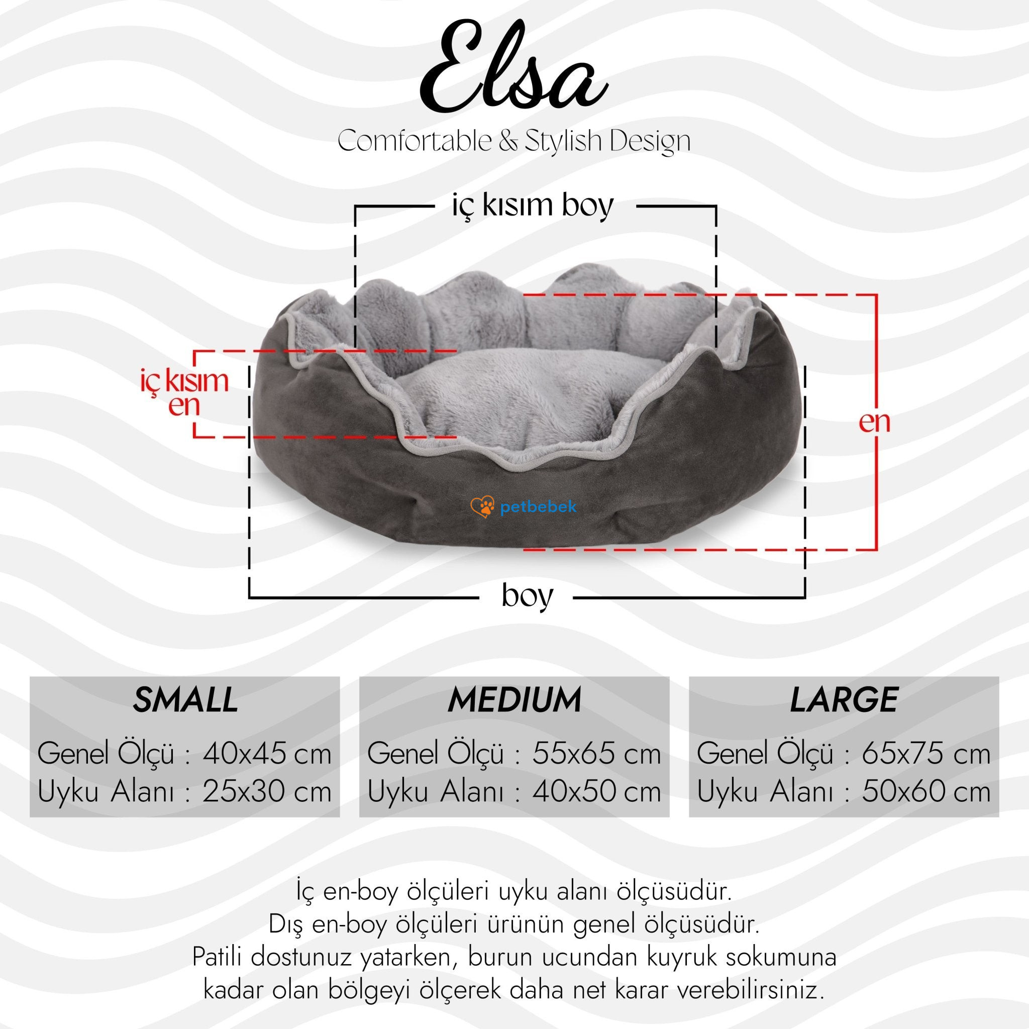 Petbebek™ Çift Taraflı Minderli, Ultra Yumuşak, Kaydırmaz Tabanlı, Yıkanabilir, Kedi ve Köpek Yatağı (Gri - Bej)