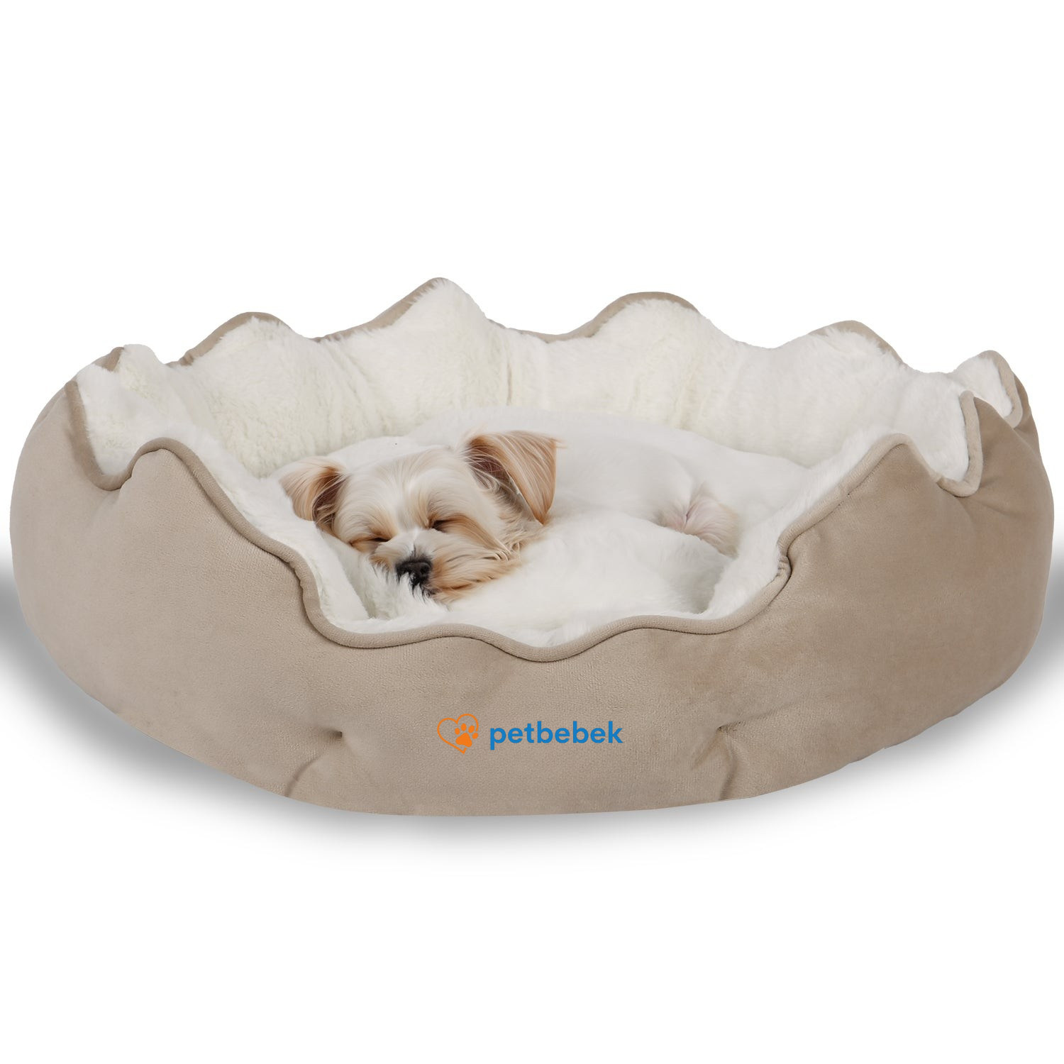 Petbebek™, Çift Taraflı Minderli, Ultra Yumuşak, Kaydırmaz Tabanlı, Yıkanabilir, Kedi ve Köpek Yatağı (Krem)