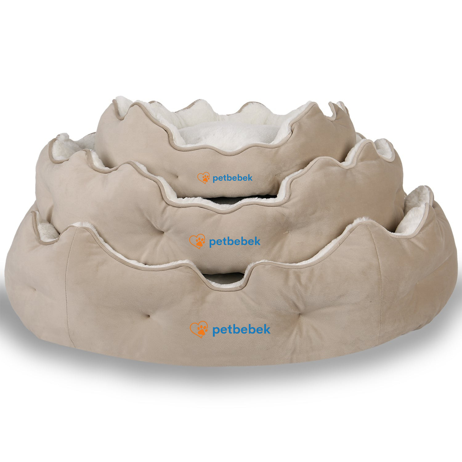 Petbebek™, Çift Taraflı Minderli, Ultra Yumuşak, Kaydırmaz Tabanlı, Yıkanabilir, Kedi ve Köpek Yatağı (Krem)