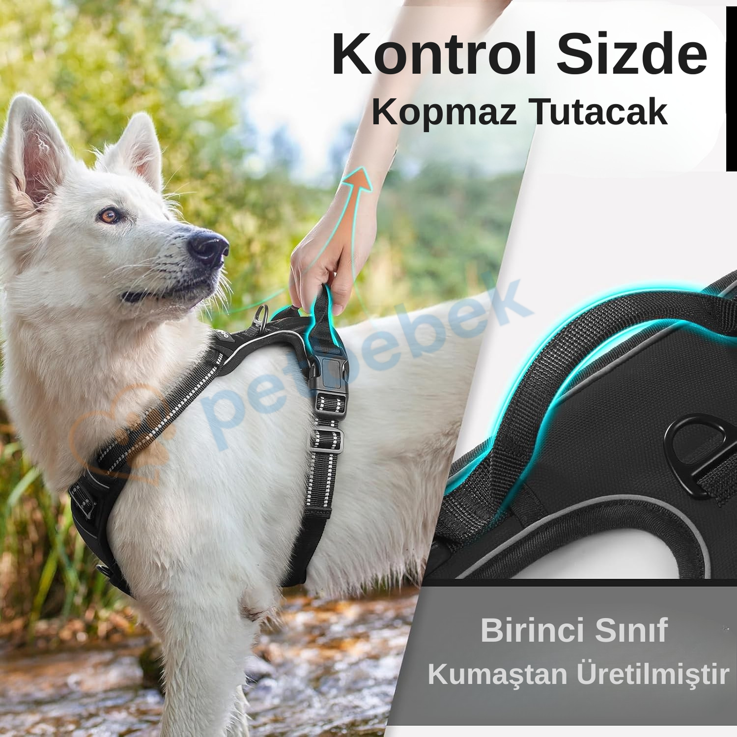 Petbebek Çekme ve Boğma Yapmayan Ön Klipsli Reflektörlü Yürüyüş Tasması