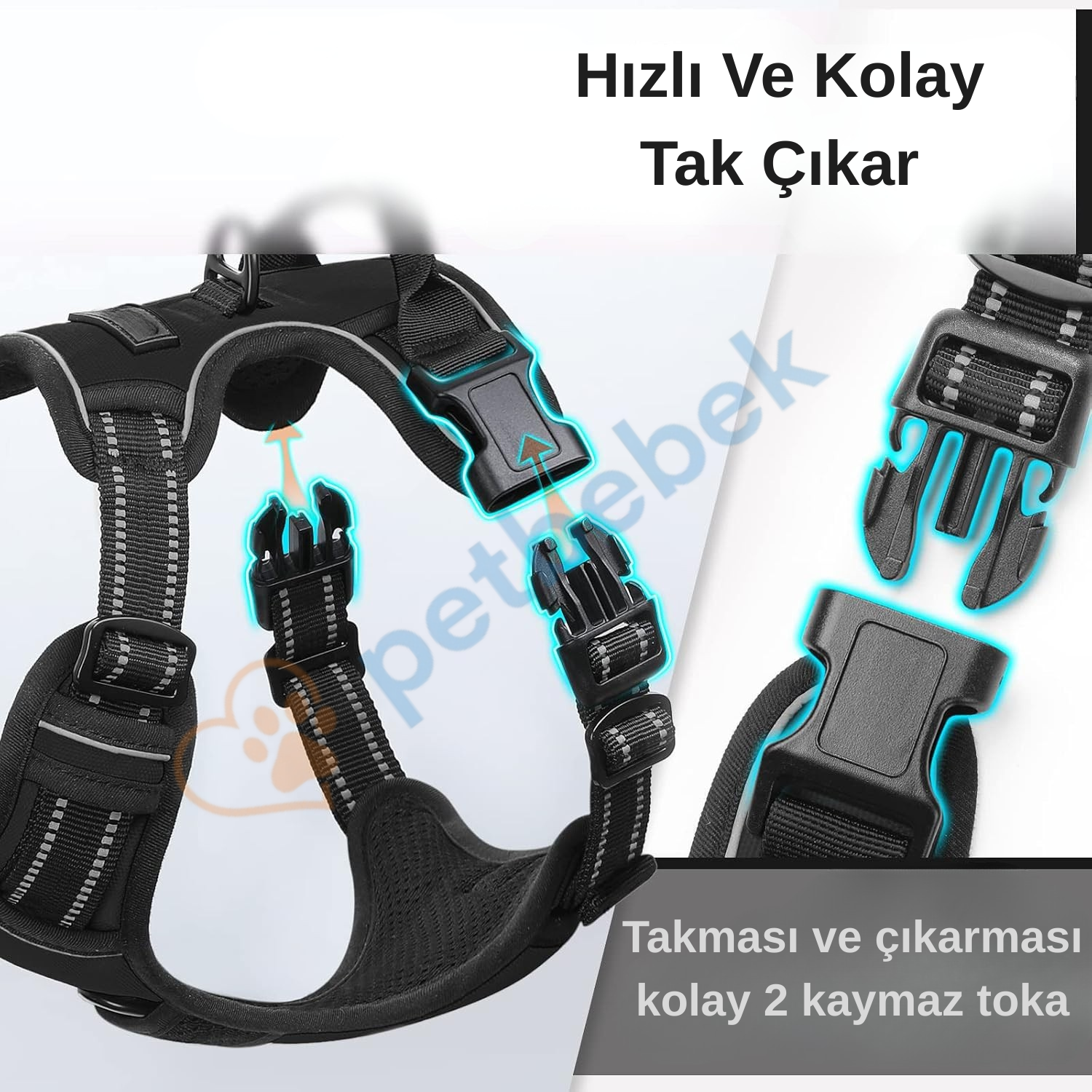 Petbebek Çekme ve Boğma Yapmayan Ön Klipsli Reflektörlü Yürüyüş Tasması