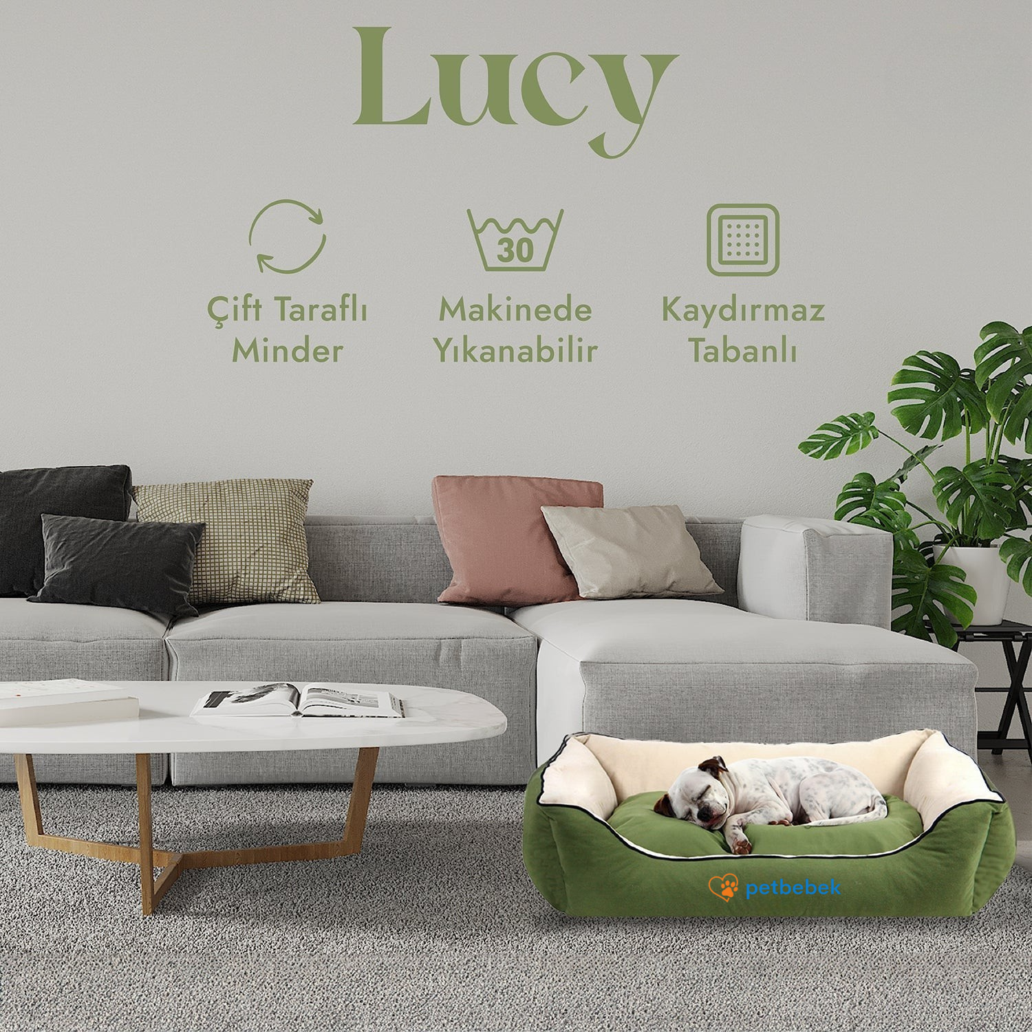 Petbebek™, Çift Taraflı Minderli, Ultra Yumuşak, Kaydırmaz Tabanlı, Yıkanabilir Kedi ve Köpek Yatağı