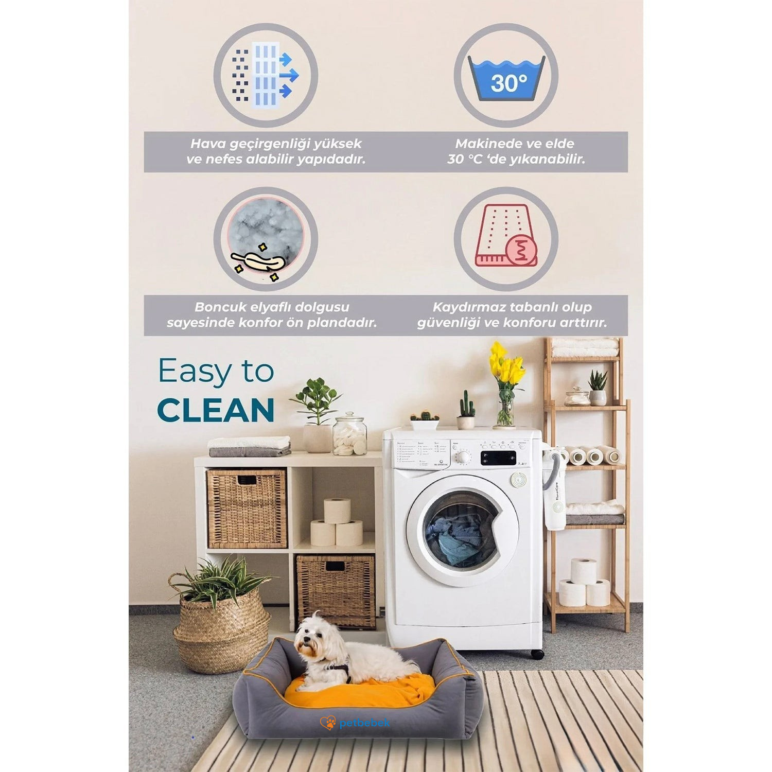 Petbebek™, Çift Taraflı Minderli, Ultra Yumuşak, Kaydırmaz Tabanlı, Yıkanabilir Kedi ve Köpek Yatağı