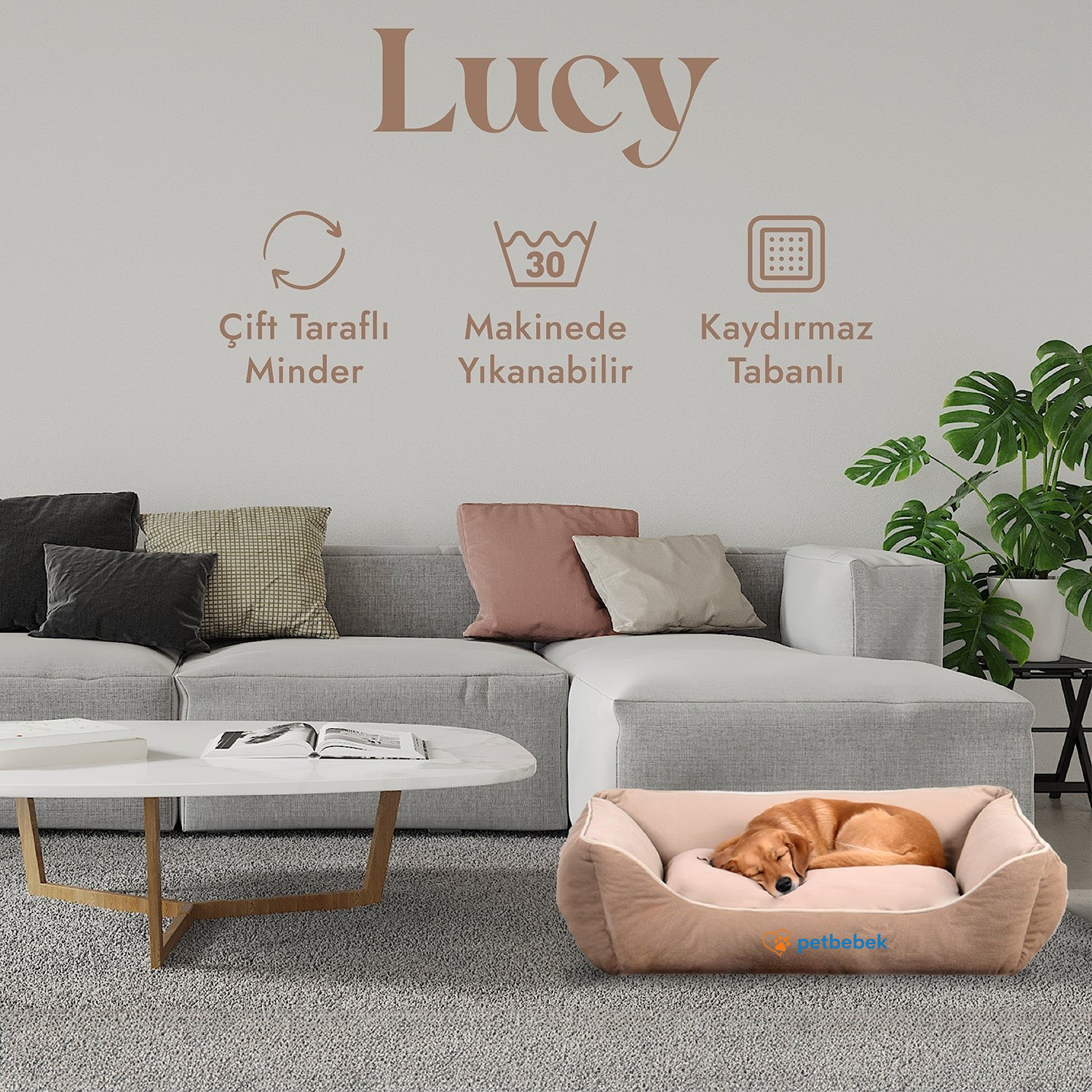 Petbebek™, Çift Taraflı Minderli, Ultra Yumuşak, Kaydırmaz Tabanlı, Yıkanabilir Kedi ve Köpek Yatağı