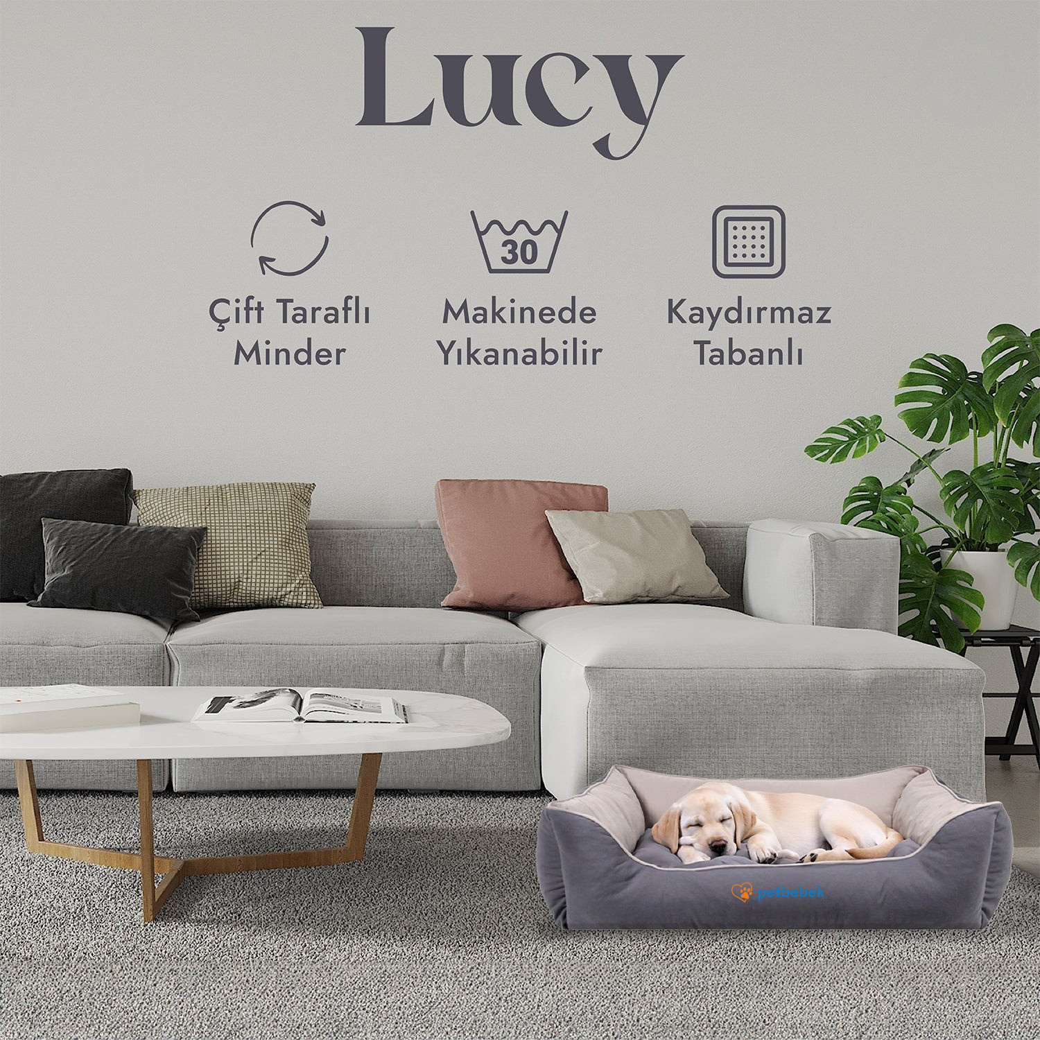 Petbebek™, Çift Taraflı Minderli, Ultra Yumuşak, Kaydırmaz Tabanlı, Yıkanabilir Kedi ve Köpek Yatağı