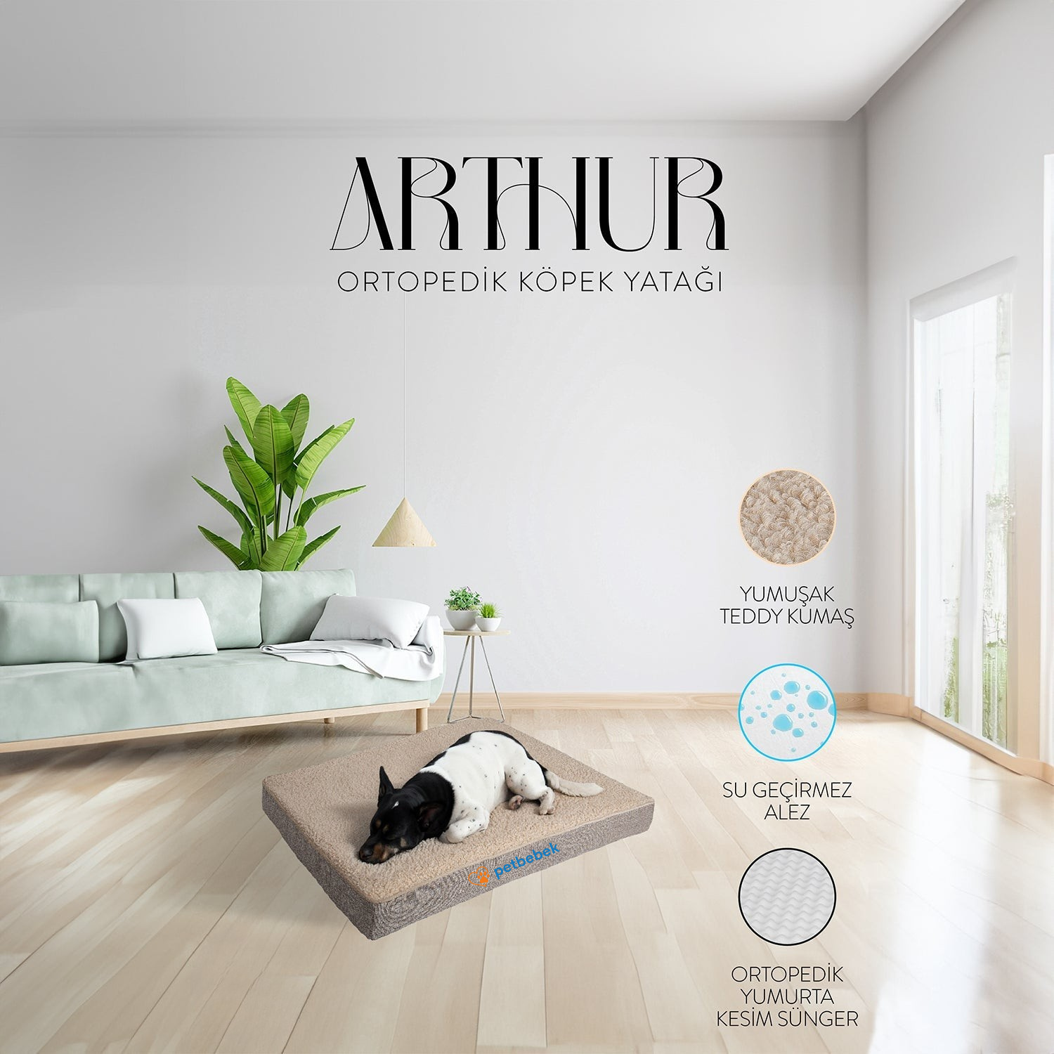 Petbebek™, Visco Süngerli, Çıkarılabilir Kılıflı, Su Geçirmez, Yüksek Kaliteli Kedi ve Köpek Yatağı