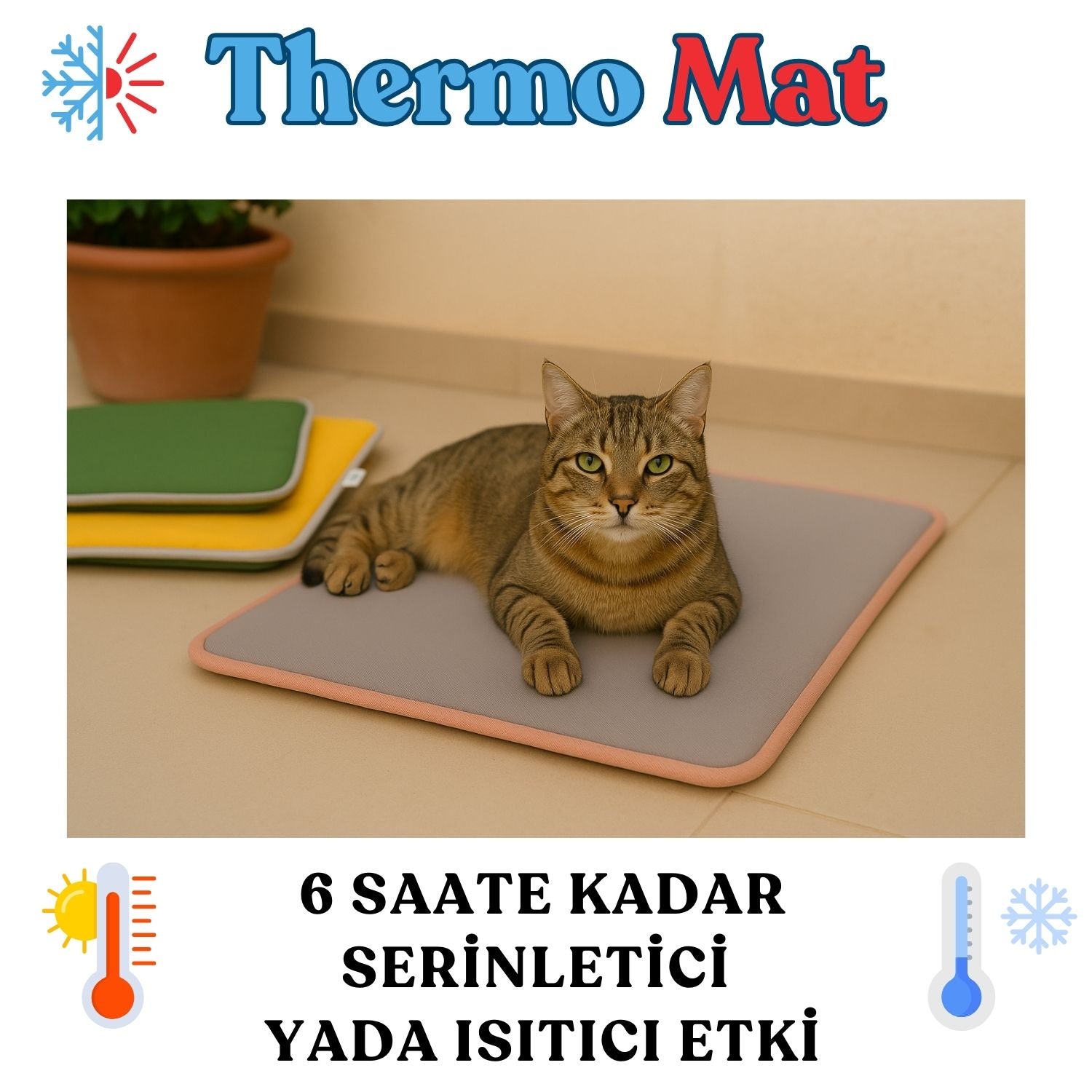 Petbebek™  Termal Mat, 2’si 1 Arada Jel Dolgulu, Kışın Isıtıcı & Yazın Serinletici Etkili Kedi Ve Köpek Matı (Sarı)