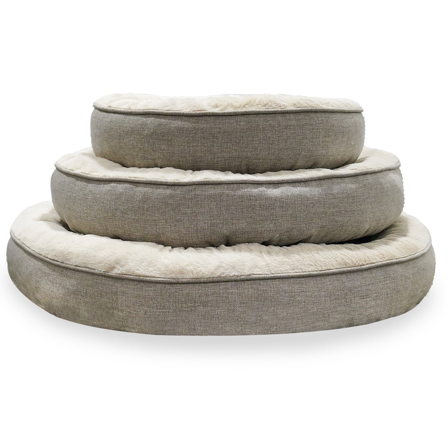 Petbebek™, Donut Şeklinde, Stres Azaltıcı, Yüksek Kaliteli Peluş Kumaşlı, Yıkanabilir Kedi ve Köpek Yatağı (Bej)