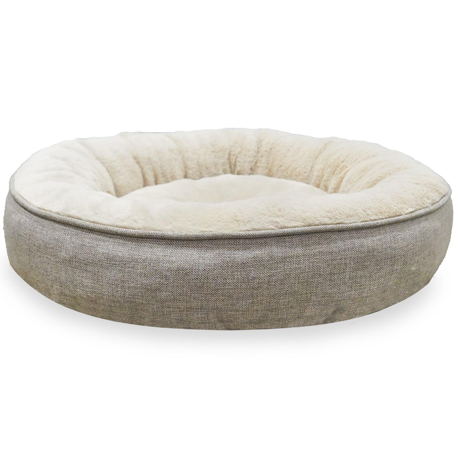 Petbebek™, Donut Şeklinde, Stres Azaltıcı, Yüksek Kaliteli Peluş Kumaşlı, Yıkanabilir Kedi ve Köpek Yatağı (Bej)