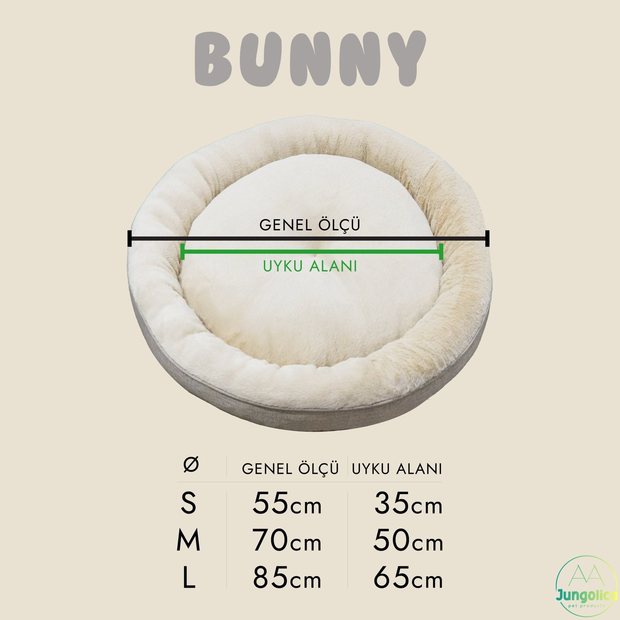 Petbebek™, Donut Şeklinde, Stres Azaltıcı, Yüksek Kaliteli Peluş Kumaşlı, Yıkanabilir Kedi ve Köpek Yatağı (Bej)