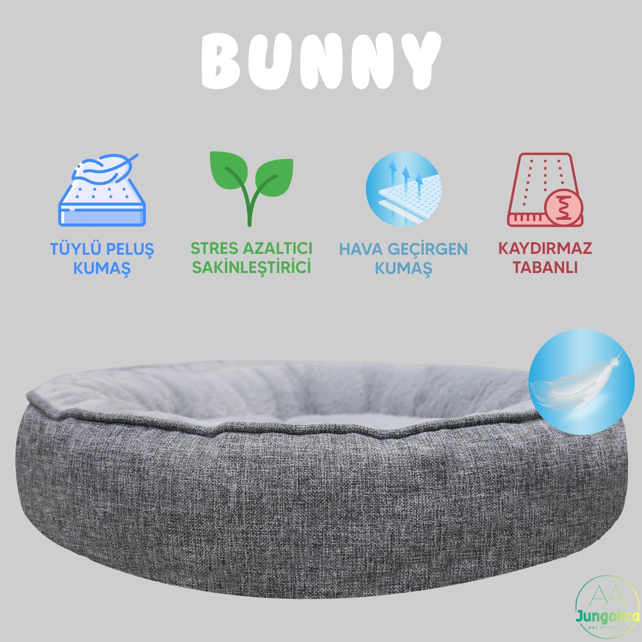 Petbebek™, Donut Şeklinde, Stres Azaltıcı, Yüksek Kaliteli Peluş Kumaşlı, Yıkanabilir Kedi ve Köpek Yatağı (Gri)