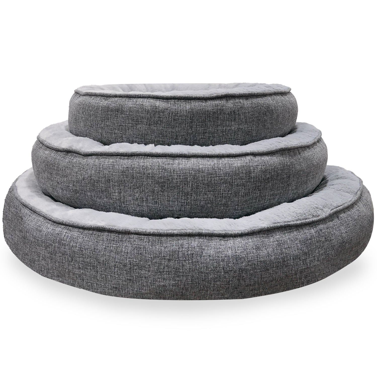 Petbebek™, Donut Şeklinde, Stres Azaltıcı, Yüksek Kaliteli Peluş Kumaşlı, Yıkanabilir Kedi ve Köpek Yatağı (Gri)