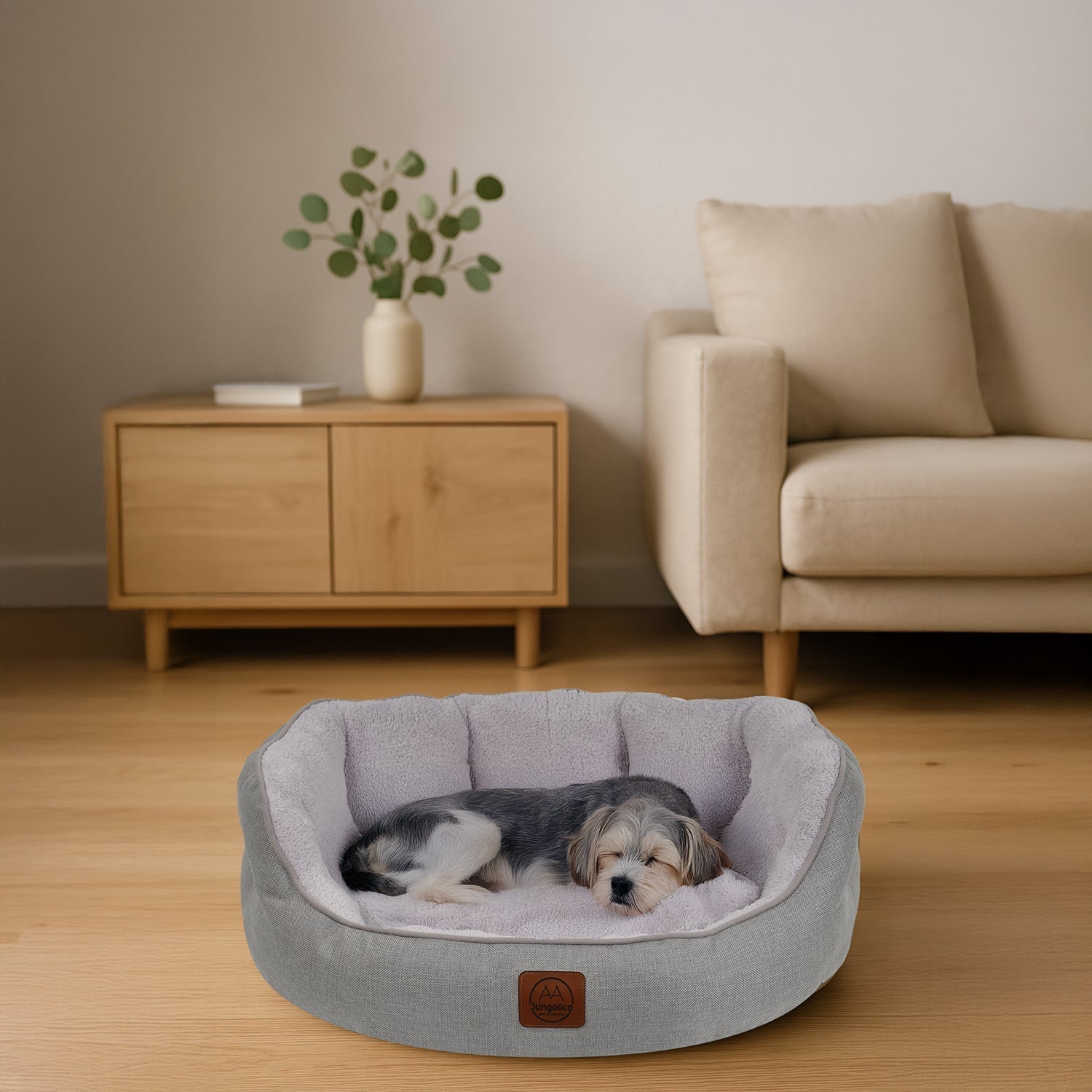 Petbebek™, Çift Taraflı Minderli, Ultra Yumuşak, Kaydırmaz Tabanlı, Yıkanabilir Kedi ve Köpek Yatağı (Açık Gri)