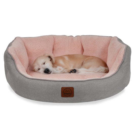 Petbebek™ , Çift Taraflı Minderli, Ultra Yumuşak, Kaydırmaz Tabanlı, Yıkanabilir Kedi ve Köpek Yatağı (Açık Gri-Pembe)