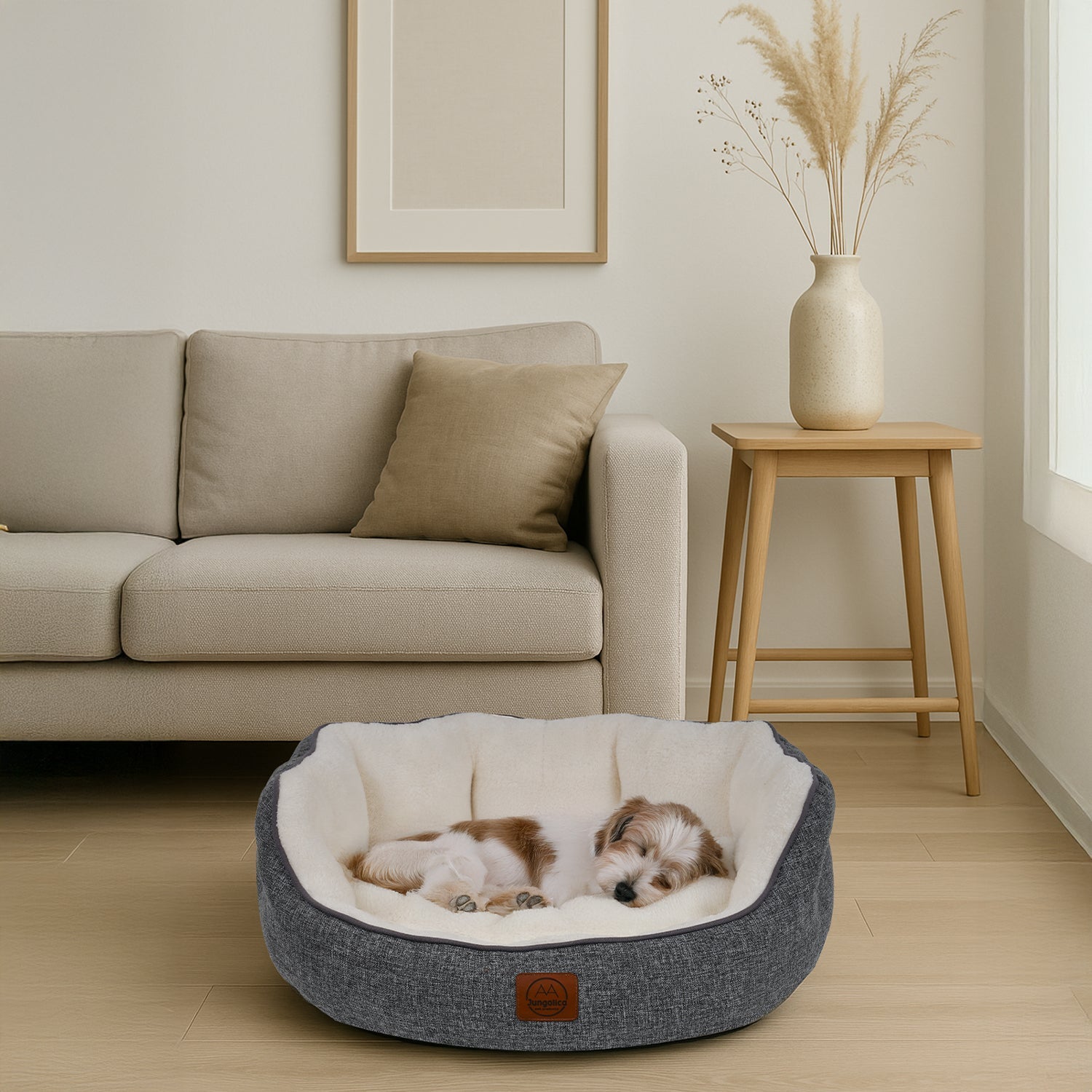 Petbebek™ , Çift Taraflı Minderli, Ultra Yumuşak, Kaydırmaz Tabanlı, Yıkanabilir Kedi ve Köpek Yatağı (Koyu Gri-Beyaz)