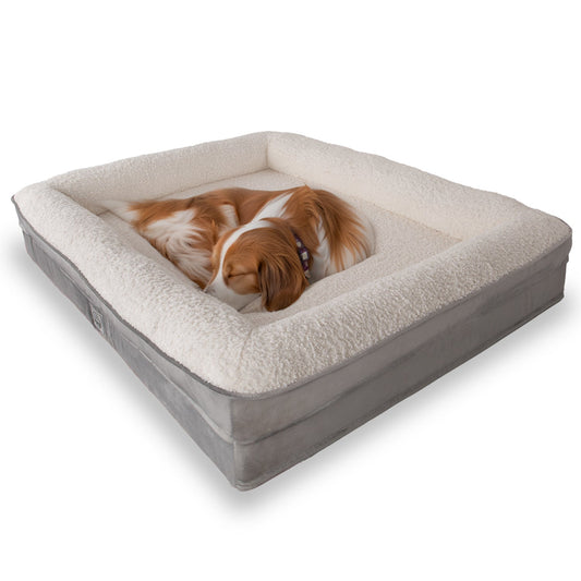 Petbebek™, Visco Süngerli, Ultra Yumuşak, %100 Su Geçirmez Alezli, Çıkarılabilir Kılıflı, Kedi ve Köpek Yatağı (Gri & Beyaz)