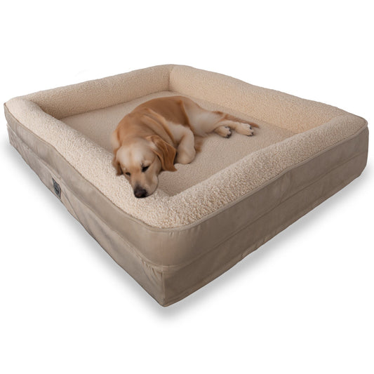 Petbebek™, Visco Süngerli, Ultra Yumuşak, %100 Su Geçirmez Alezli, Çıkarılabilir Kılıflı, Kedi ve Köpek Yatağı (Krem & Bej)