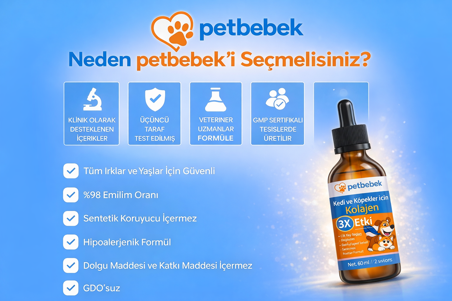 Petbebek™ Kedi ve Köpekler İçin 3 Kat Etkili Premium Sıvı Kolajen