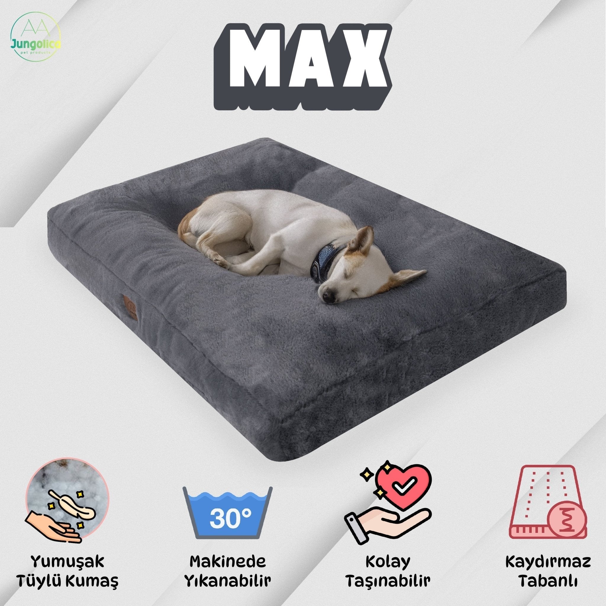 Petbebek™, Ultra Yumuşak, Kaydırmaz Tabanlı, Konforlu Kedi ve Köpek Minderi (Antrasit)