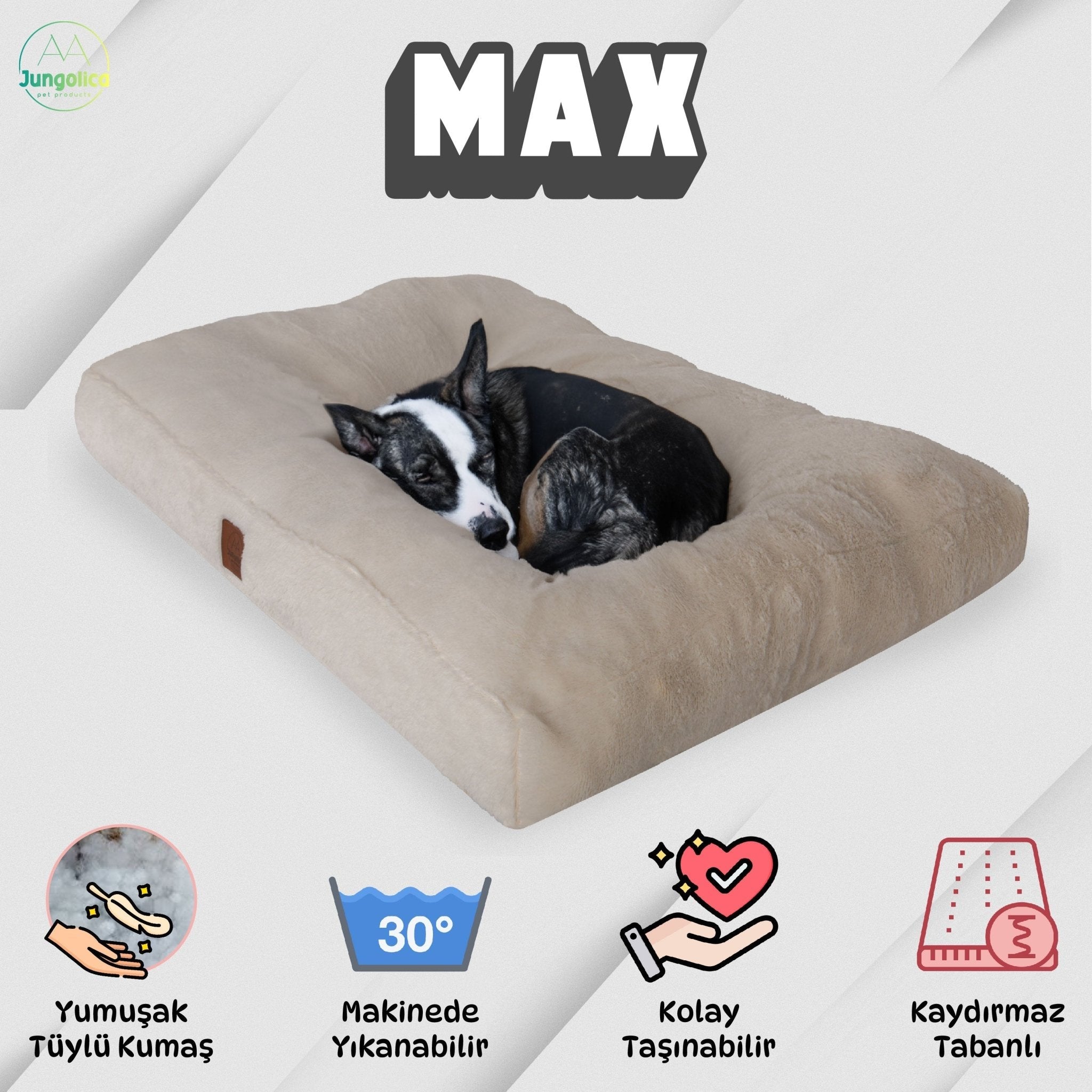 Petbebek™ Max, Ultra Yumuşak, Kaydırmaz Tabanlı, Konforlu Kedi ve Köpek Minderi (Ekru)