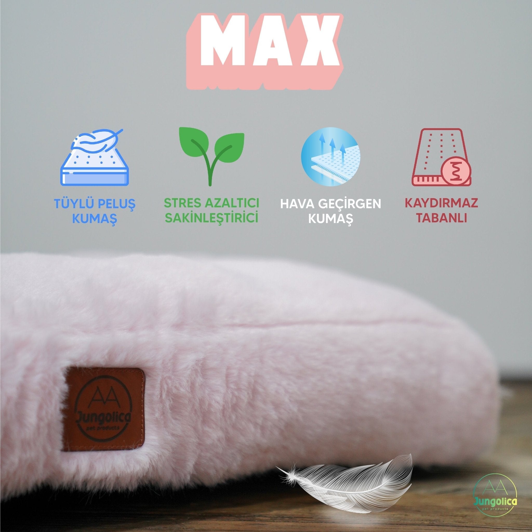 Petbebek™, Ultra Yumuşak, Kaydırmaz Tabanlı, Konforlu Kedi ve Köpek Minderi (Pembe)