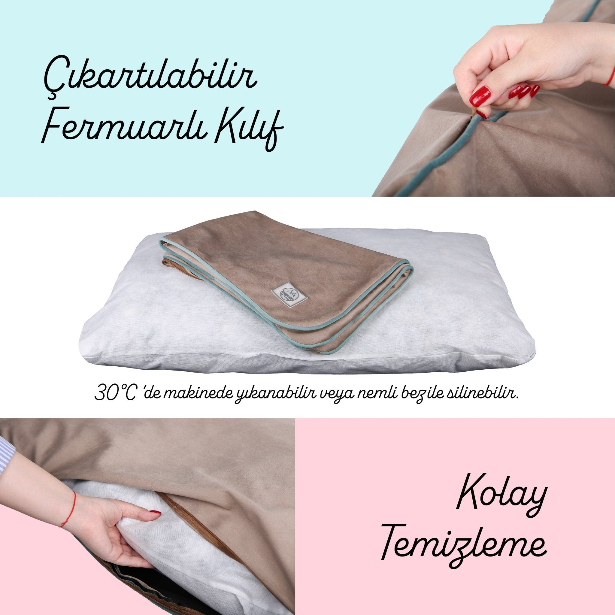 Petbebek™, Tırmalamaya Dayanıklı, Tüy Tutmayan Kumaş, Çıkarılabilir Kılıflı, Kedi, Köpek Yer Minderi (Açık Pembe)