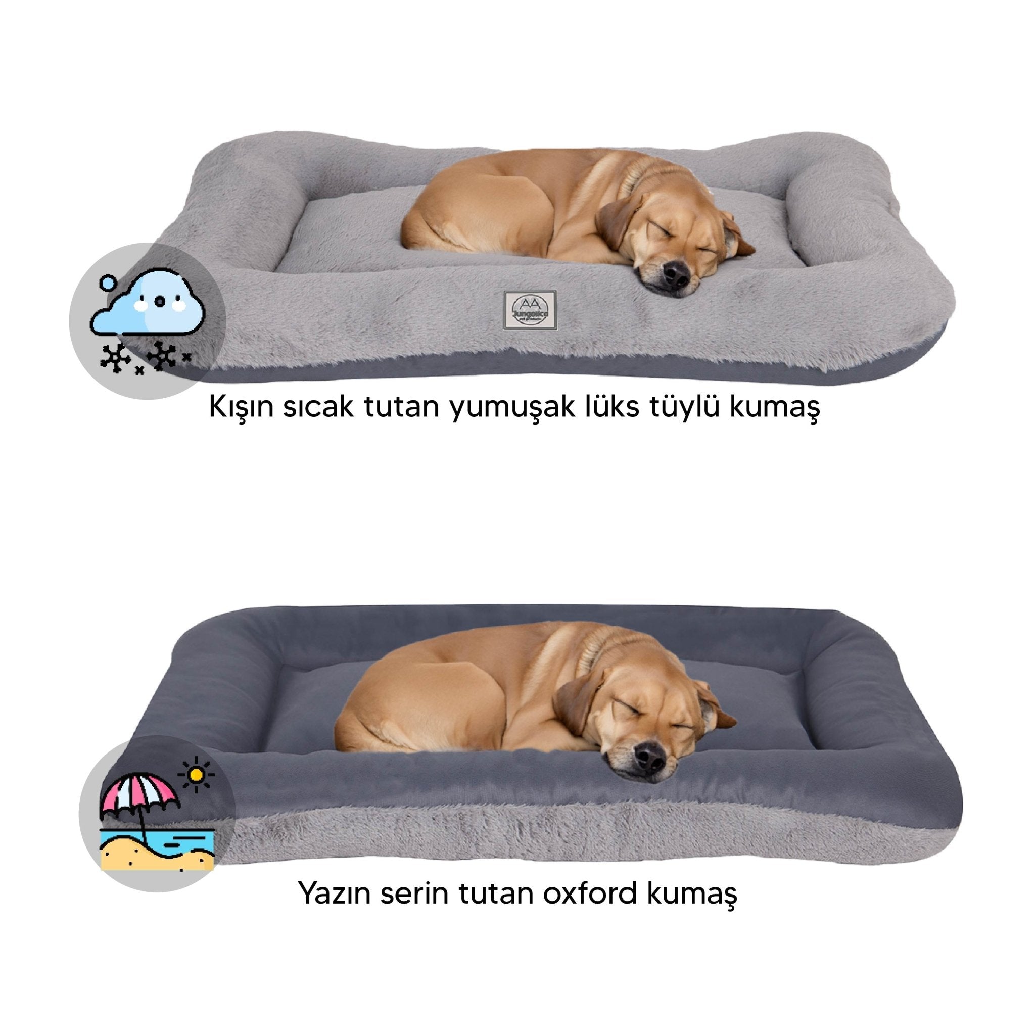 Petbebek™ Sally, %100 Su Geçirmez Alezli, Çift Taraflı, Dört Mevsim Kullanılabilen Kedi ve Köpek Yatağı (Gri)