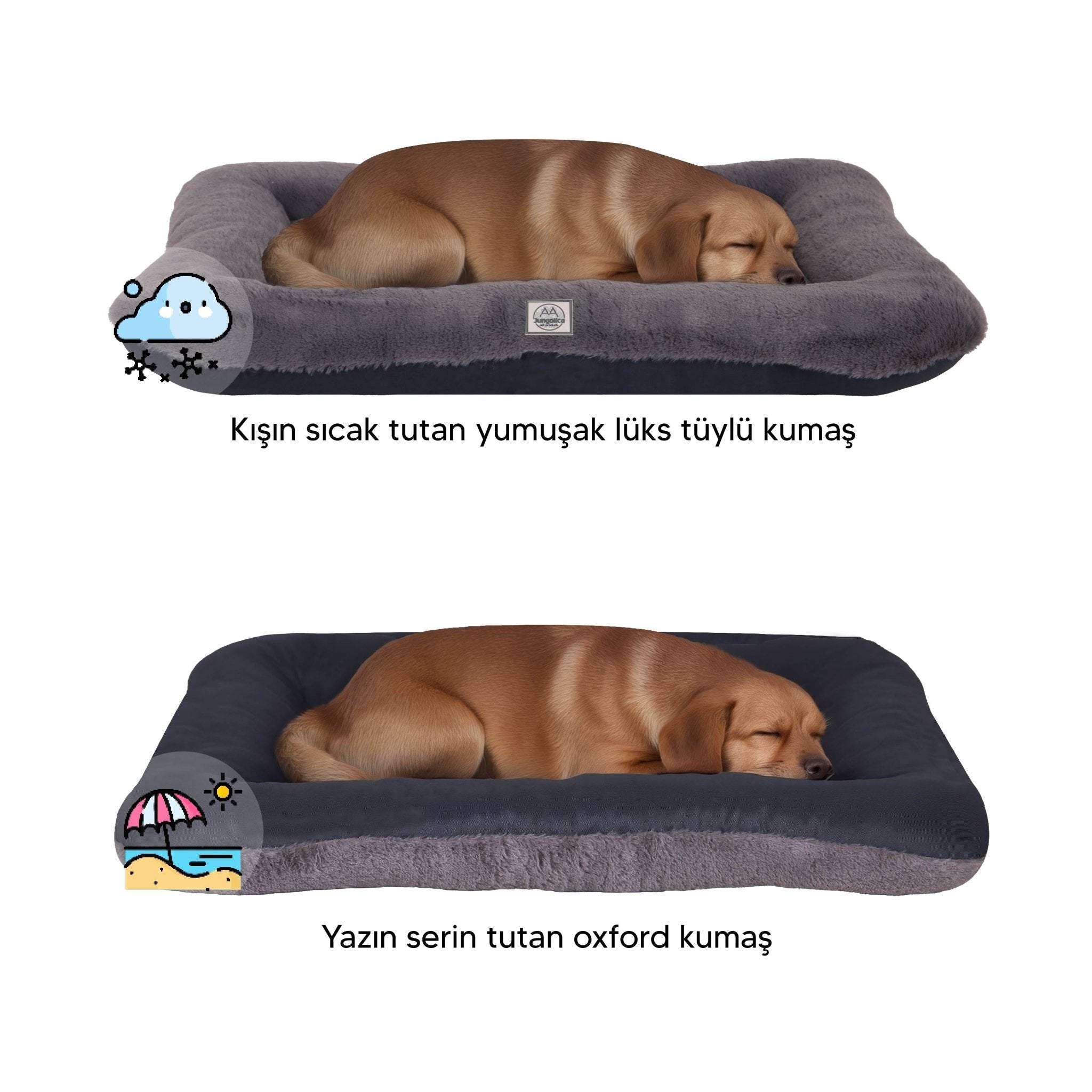 Petbebek™, %100 Su Geçirmez Alezli, Çift Taraflı, Dört Mevsim Kullanılabilen Kedi ve Köpek Yatağı (Koyu Gri-Antrasit)