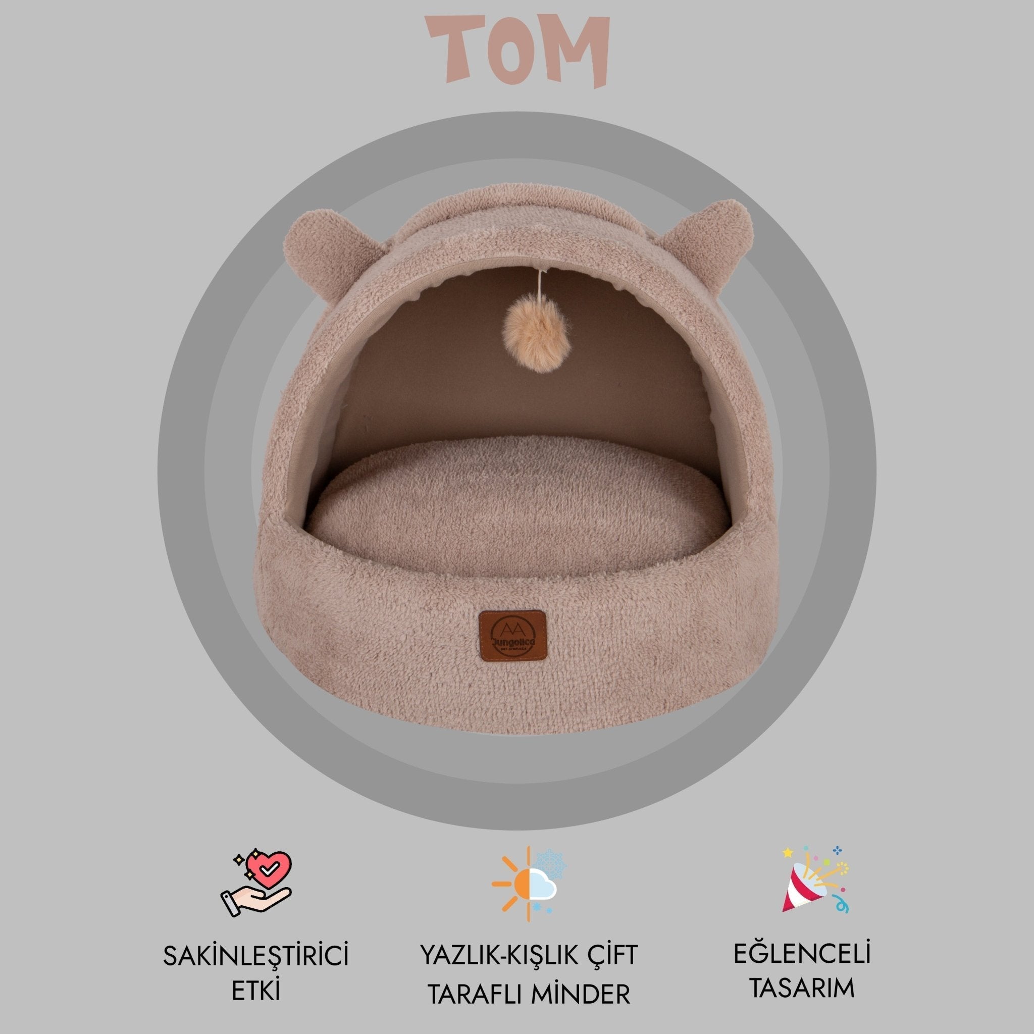 Petbebek™, Çıkarılabilir Minderli, Ultra Yumuşak, Konforlu, Üstü Kapalı Tasarım Kedi Yatağı (Bej)