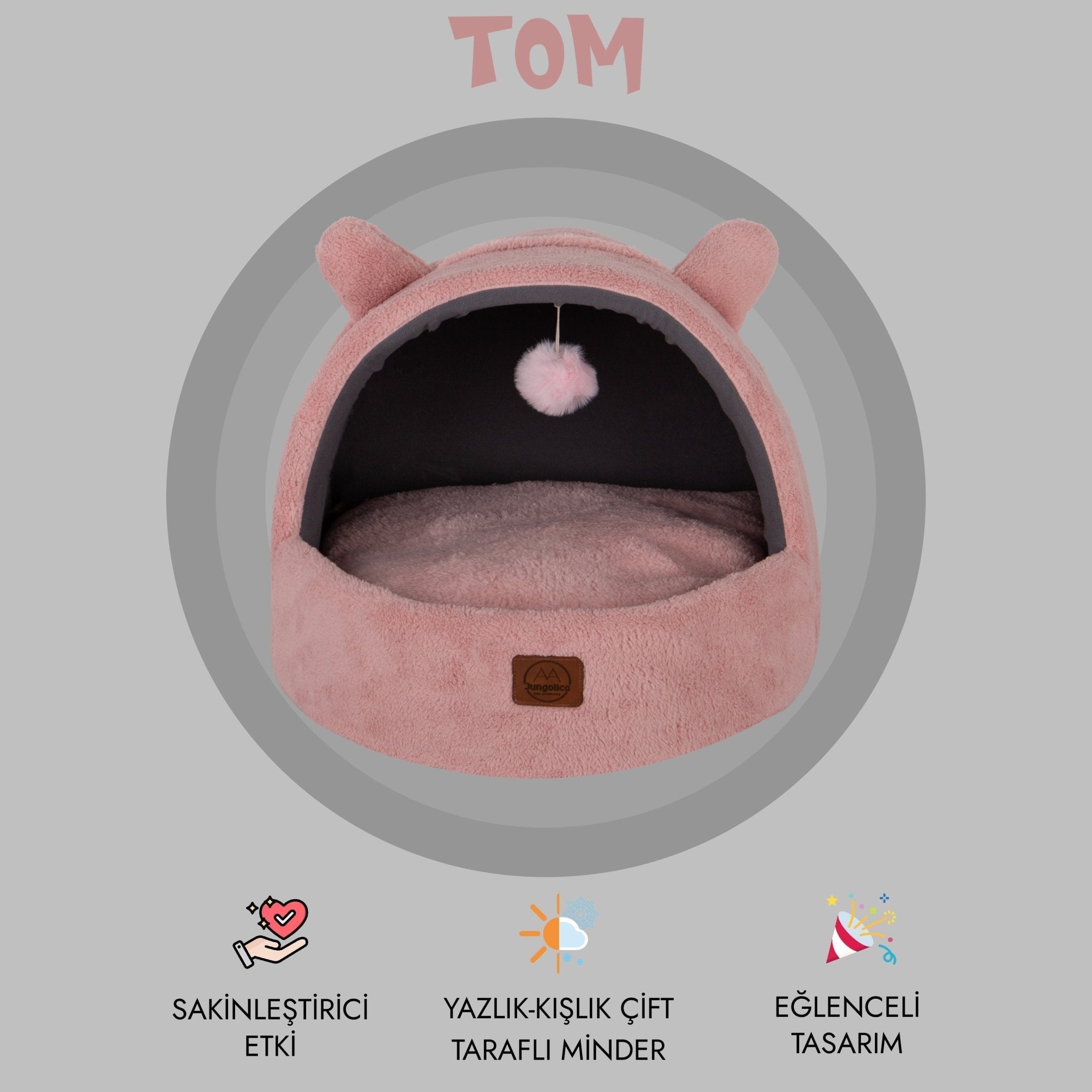 Petbebek™, Çıkarılabilir Minderli, Ultra Yumuşak, Konforlu, Üstü Kapalı Tasarım Kedi Yatağı (Pembe)