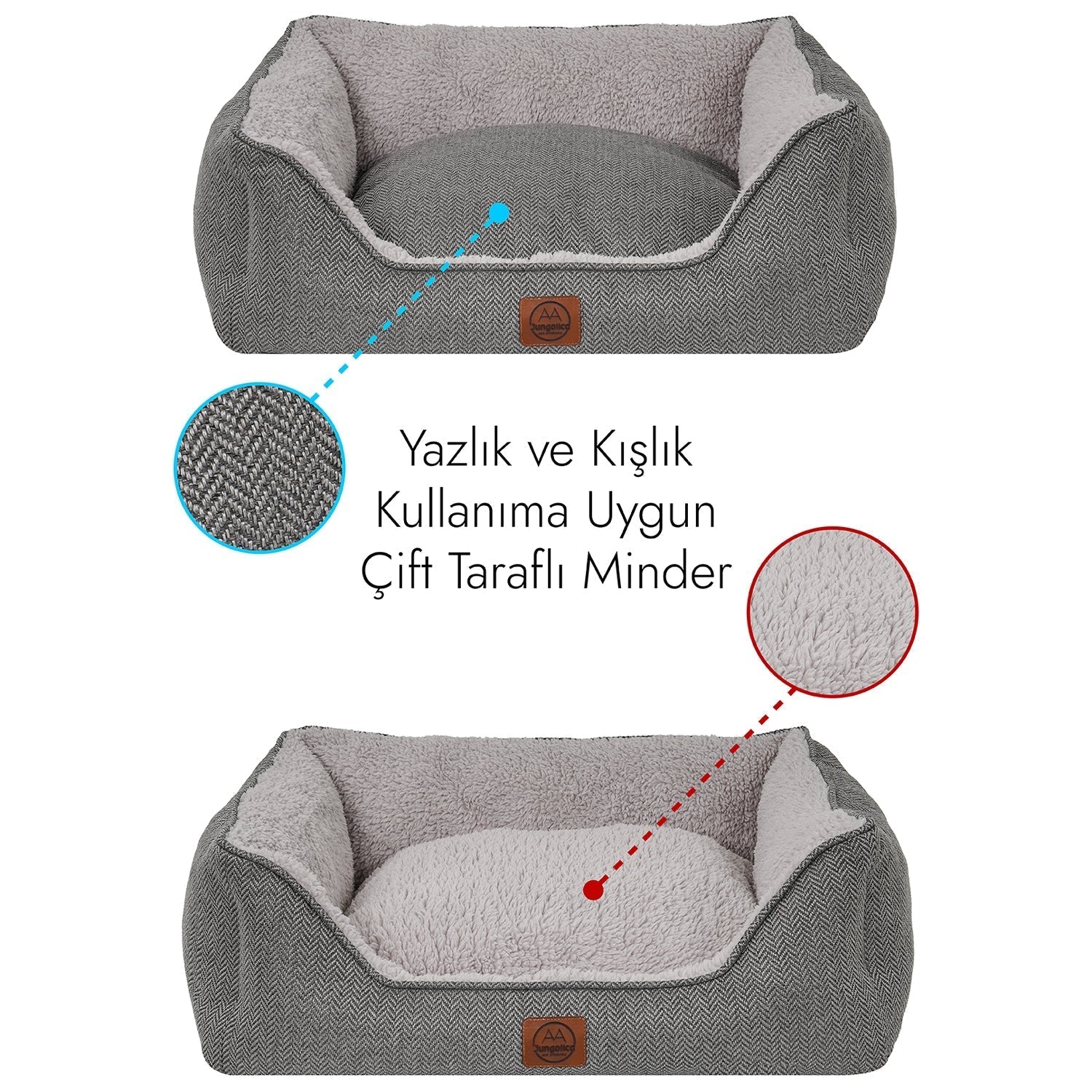 Petbebek™, Çift Taraflı Minderli, Kaydırmaz Tabanlı, Yıkanabilir, Yüksek Kaliteli Kedi ve Köpek Yatağı (Gri)